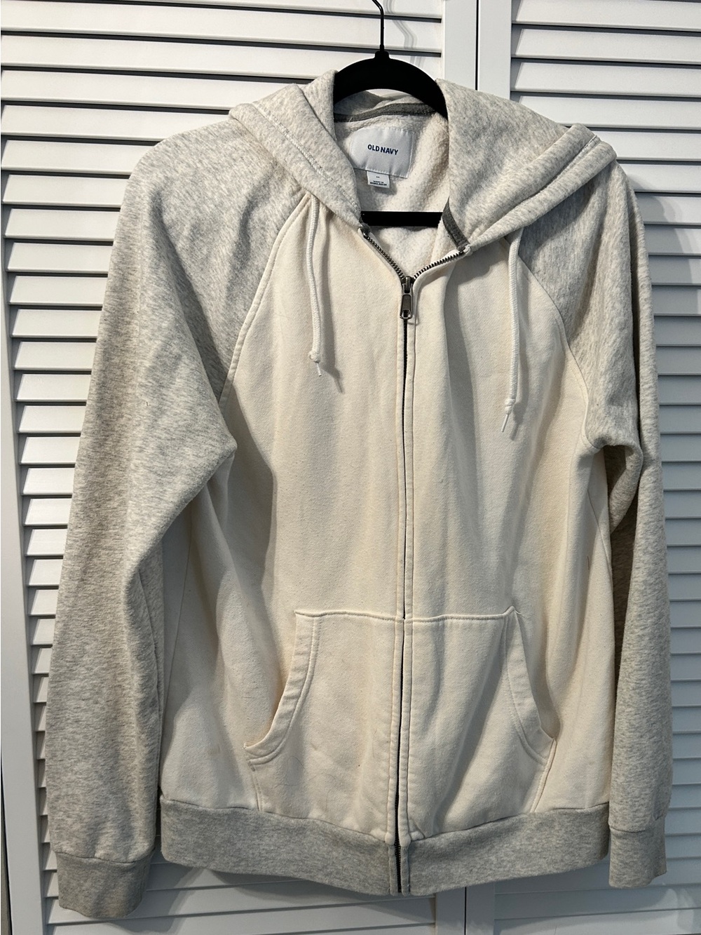 Old Navy Cream Front with Light Gray Sleeves Zip Hoodie